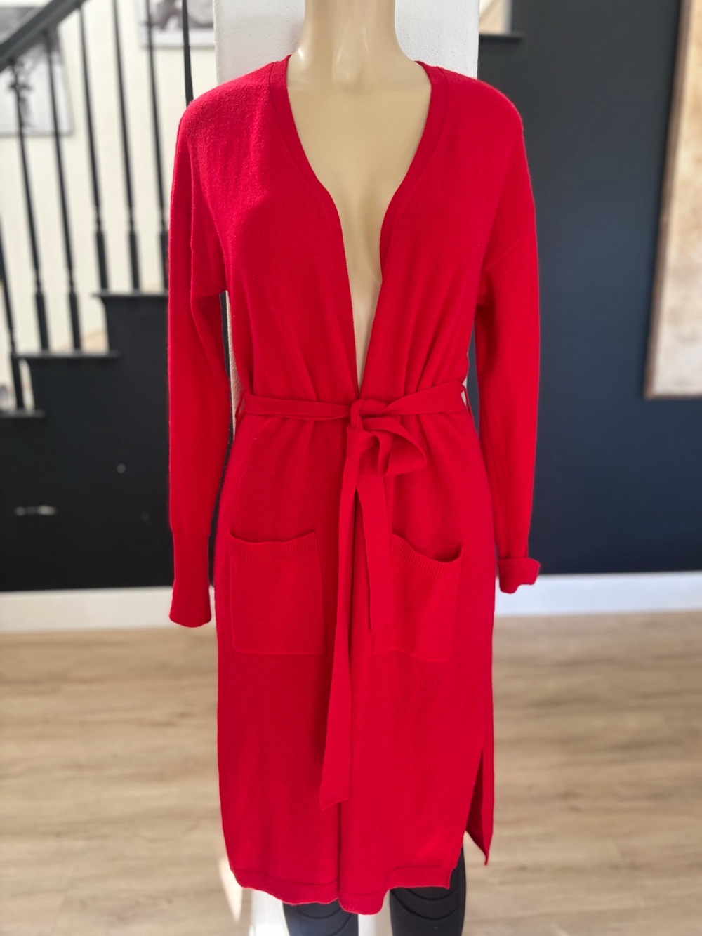 Charter Club Red Long Knit Robe with Belt & Pockets